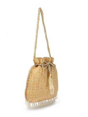 dangle gold striped embellished faux silk potli 5