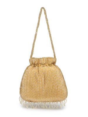 dangle gold striped embellished faux silk potli 6