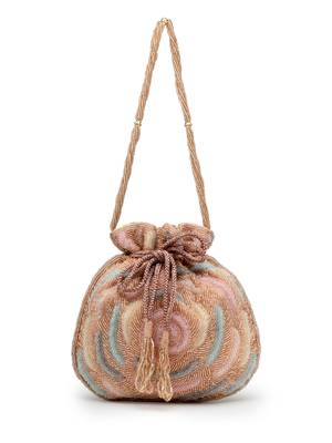 dangle coral blossom & pastel multi rose embellished faux silk potli 4