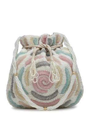 dangle white & pastel multi rose embellished faux silk potli 4