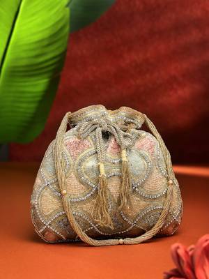 dangle gold & pastel multi vermicular embellished faux silk potli 1