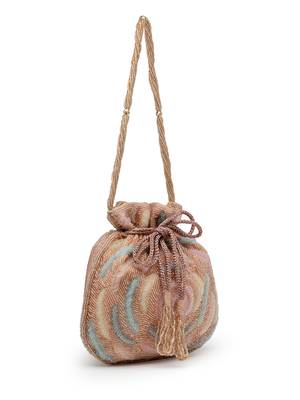 dangle coral blossom & pastel multi rose embellished faux silk potli 5