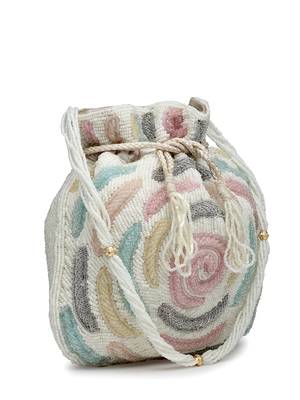 dangle white & pastel multi rose embellished faux silk potli 5