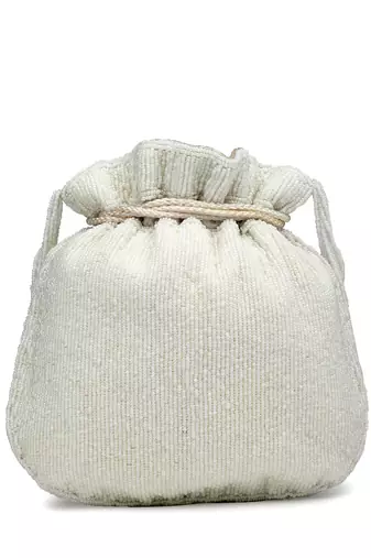 dangle white & pastel multi rose embellished faux silk potli