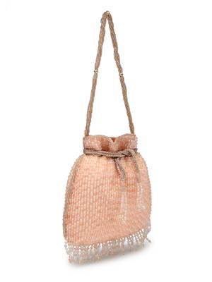 dangle coral & gold striped embellished faux silk potli 5