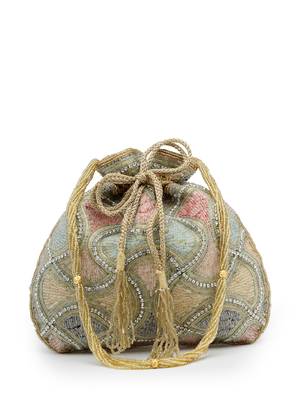 dangle gold & pastel multi vermicular embellished faux silk potli 4
