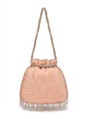 dangle coral & gold striped embellished faux silk potli 6