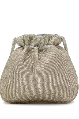 dangle silver & pastel multi vermicular embellished faux silk potli