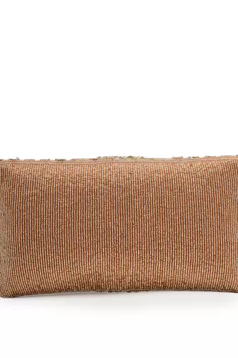 adorn rose gold & pink stone work embellished faux silk clutch