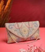 adorn silver and pastel multi floral embellished faux silk clutch