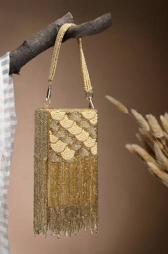 Anekaant droop gold scale embellished faux silk clutch