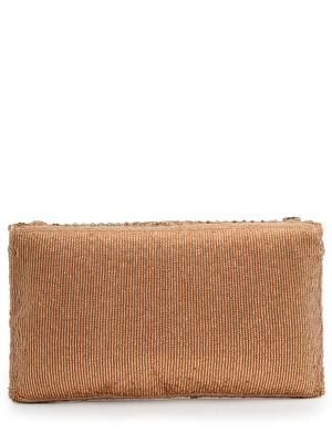 adorn coral & gold stone work embellished faux silk clutch 6