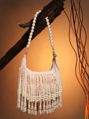droop coral & pearl white pearl embellished velvet clutch 1
