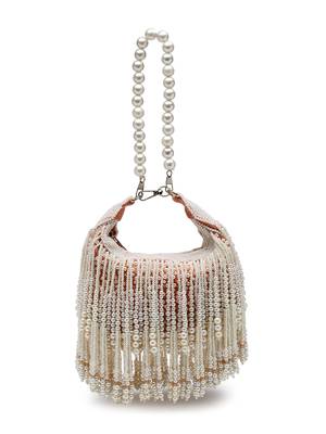 droop coral & pearl white pearl embellished velvet clutch 4
