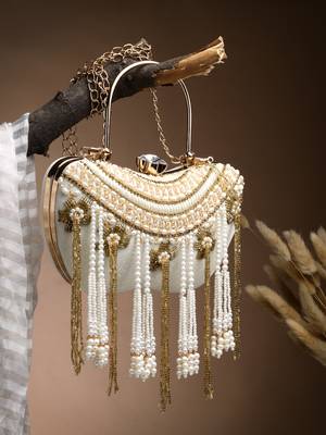 droop white & gold floral embellished velvet clutch 1
