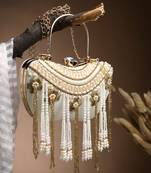 droop white & gold floral embellished velvet clutch