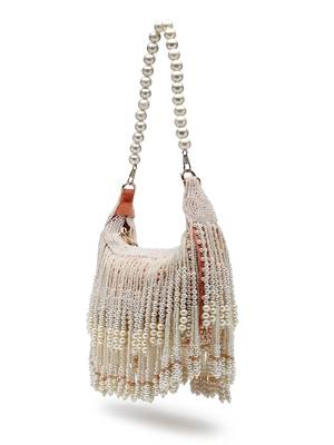 droop coral & pearl white pearl embellished velvet clutch 5