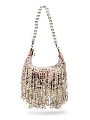 droop coral & pearl white pearl embellished velvet clutch 6