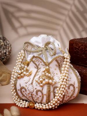 lotus white & gold floral embellished velvet potli 1