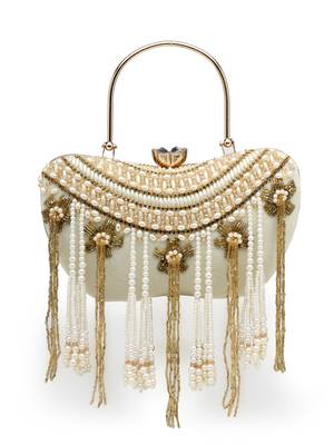 droop white & gold floral embellished velvet clutch 4