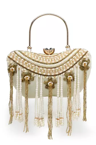 droop white & gold floral embellished velvet clutch