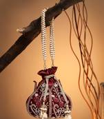 lotus dark maroon & gold floral embellished velvet potli