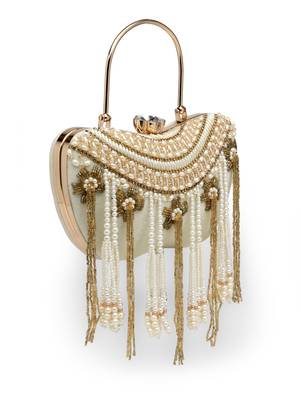 droop white & gold floral embellished velvet clutch 5