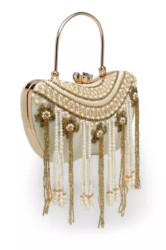 droop white & gold floral embellished velvet clutch
