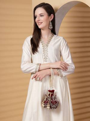 lotus dark maroon & gold floral embellished velvet potli 3