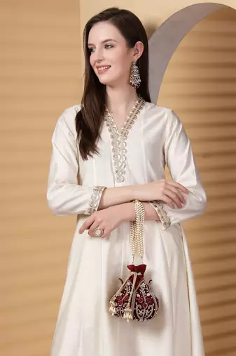 lotus dark maroon & gold floral embellished velvet potli