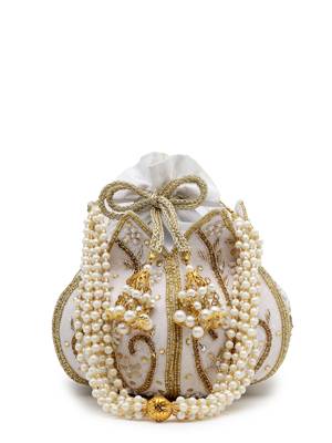 lotus white & gold floral embellished velvet potli 4