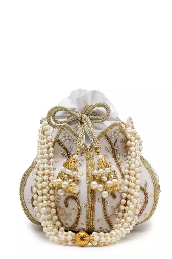 lotus white & gold floral embellished velvet potli