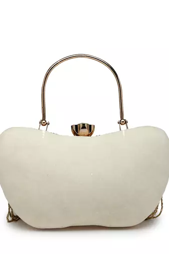 droop white & gold floral embellished velvet clutch