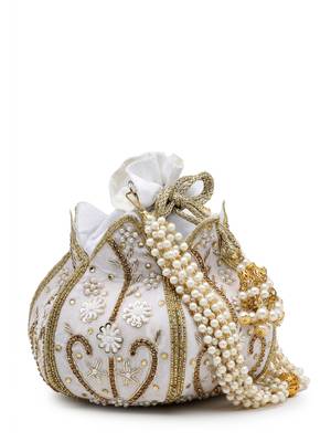 lotus white & gold floral embellished velvet potli 5