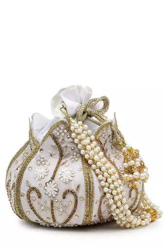 lotus white & gold floral embellished velvet potli
