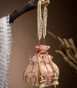 lotus pastel peach & gold floral embellished velvet potli