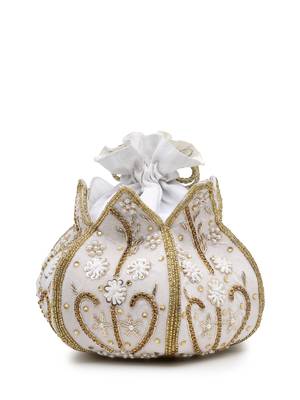 lotus white & gold floral embellished velvet potli 6