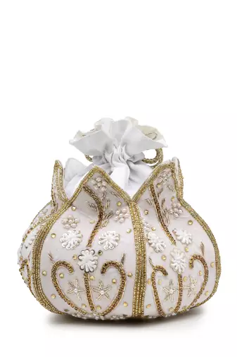 lotus white & gold floral embellished velvet potli