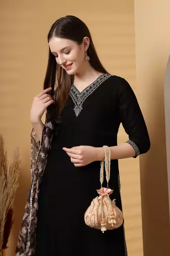 lotus pastel peach & gold floral embellished velvet potli