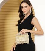 droop off white & champagne gold abstract embellished velvet clutch