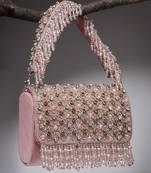 Anekaant coffer mauve & metallic gold stone work embellished suede clutch