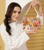 tipify white & multi mirror work embellished velvet clutch