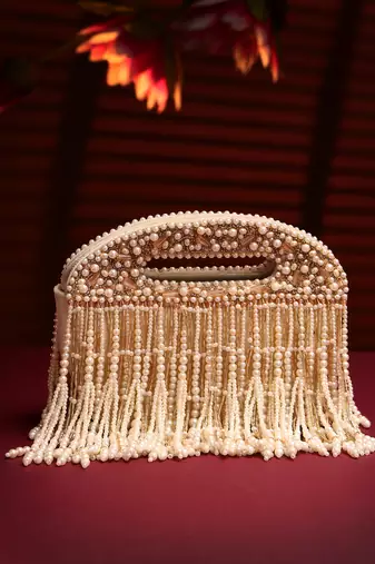 droop off white & champagne gold abstract embellished velvet clutch