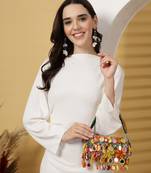 tipify emerald green & multi mirror work embellished velvet clutch