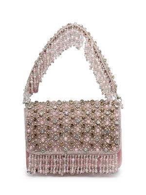 coffer mauve & metallic gold stone work embellished suede clutch 4