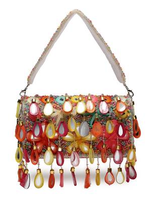 tipify white & multi mirror work embellished velvet clutch 4