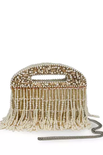 droop off white & champagne gold abstract embellished velvet clutch