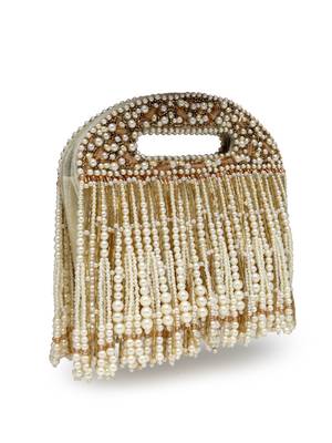 droop off white & champagne gold abstract embellished velvet clutch 5