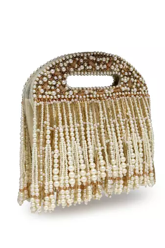 droop off white & champagne gold abstract embellished velvet clutch