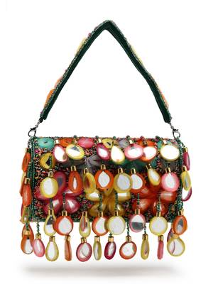 tipify emerald green & multi mirror work embellished velvet clutch 4